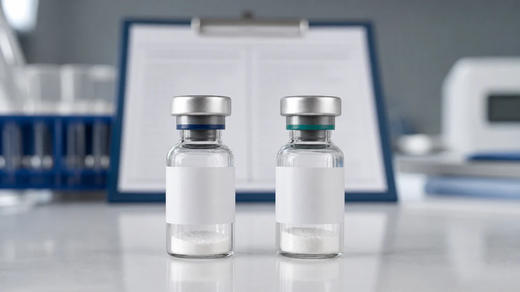 BPC-157 and TB-500 research peptide vials displayed side by side for comparison