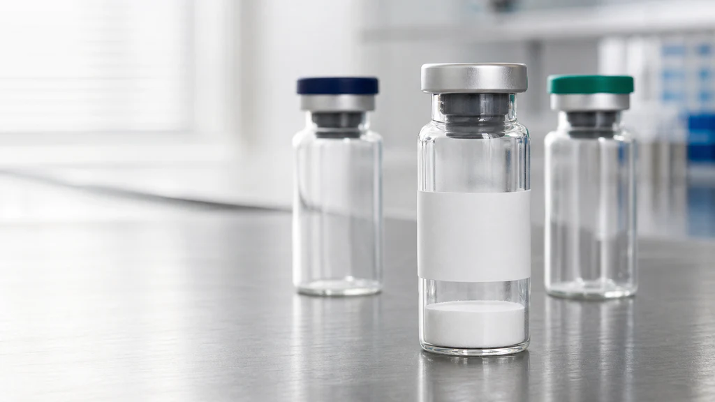 BPC-157 and TB-500 research peptide blend vial in a bright laboratory setting